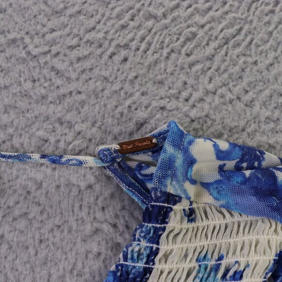 Free People Blouse Womens S Blue Floral Up For Anything Western Top Cropped Boho - Picture 4 of 10